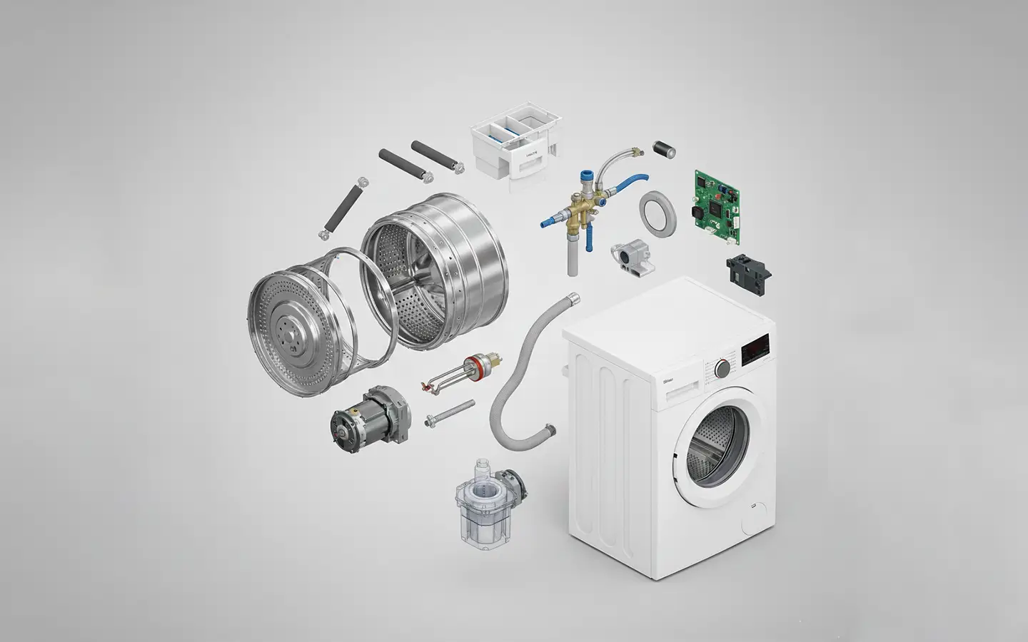 آشنایی کامل با قطعات ماشین لباسشویی | سیستم الکترونیکی + آبرسانی